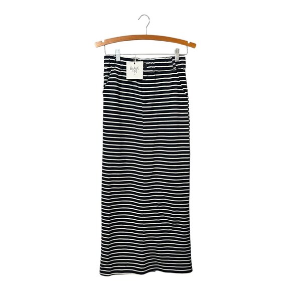 Blank Midi Maxi Skirt Blue White Stripes Small Nautical Pull On Elastic Waist - Picture 1 of 4